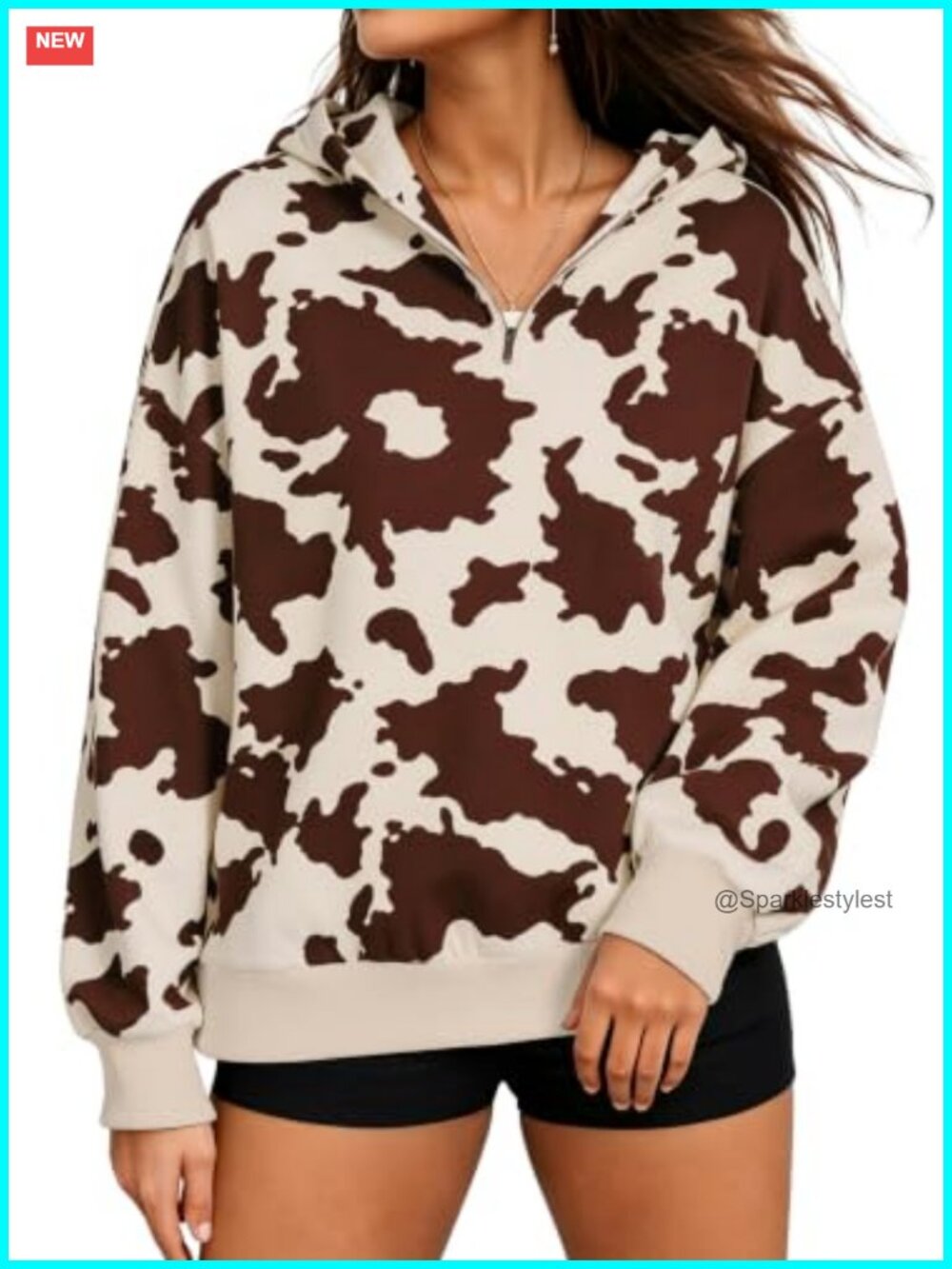 Plus Size Half Zip Hooded Sweatshirt Oversized Leopard Print Fall